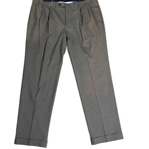 Ralph Lauren Straight Fit Pleated Dress CuffPants Mens 42/32 Tan Polyester Blend
